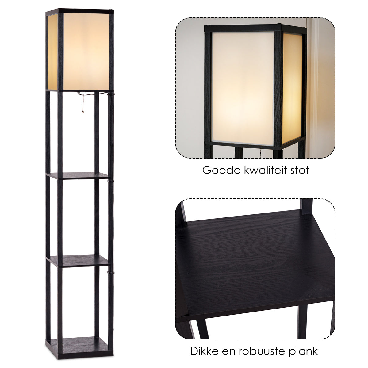 LIVSK Plank Vloerlamp met 3-laags Plankontwerp - Zacht Licht - Stabiel Frame - Modern Design - 26 x 26 x 160 cm - Zwart