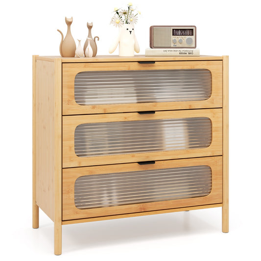 LIVSK Ladekast met 3 Lades - Duurzaam Bamboe met Gehard Glas - Anti-kantelkit - 80 x 40 x 78,5 cm - Natuurlijk