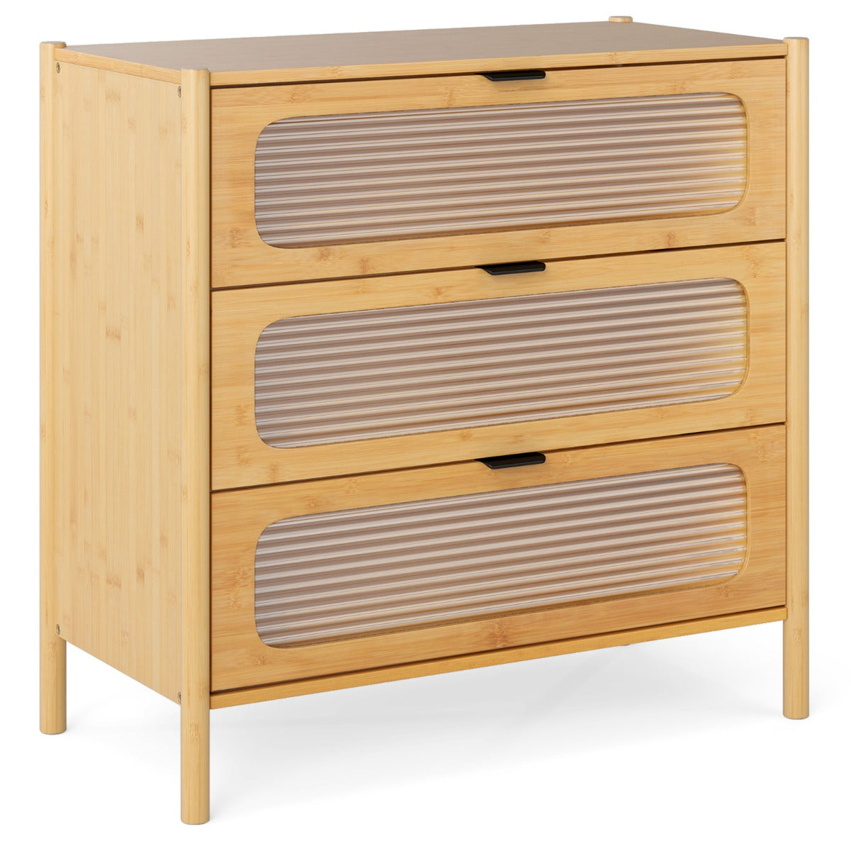 LIVSK Ladekast met 3 Lades - Duurzaam Bamboe met Gehard Glas - Anti-kantelkit - 80 x 40 x 78,5 cm - Natuurlijk