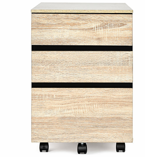 LIVSK Mobiele Archiefkast met 3 Laden - Duurzaam Hout - 5 Zwenkwielen - Vergrendelbare Voorwielen - Ideaal voor Kantoor - Wit