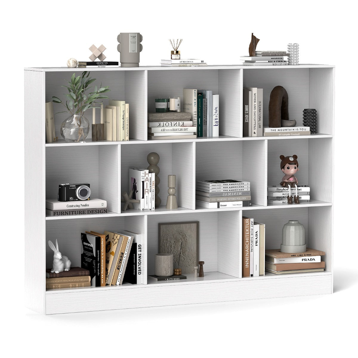 LIVSK Boekenplank met 10 Vakken - Duurzaam MDF - 170 kg Draagvermogen - Inclusief Kantelbeveiligingen - 140 x 24 x 104 cm - Wit