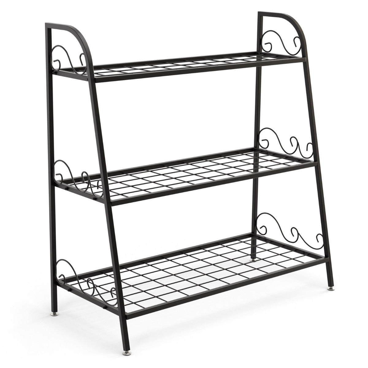 LIVSK Multifunctionele Plantenstandaard - 3 Lagen - Ruimtebesparend - Verstelbare Voetpads - Stalen Frame - Zwart