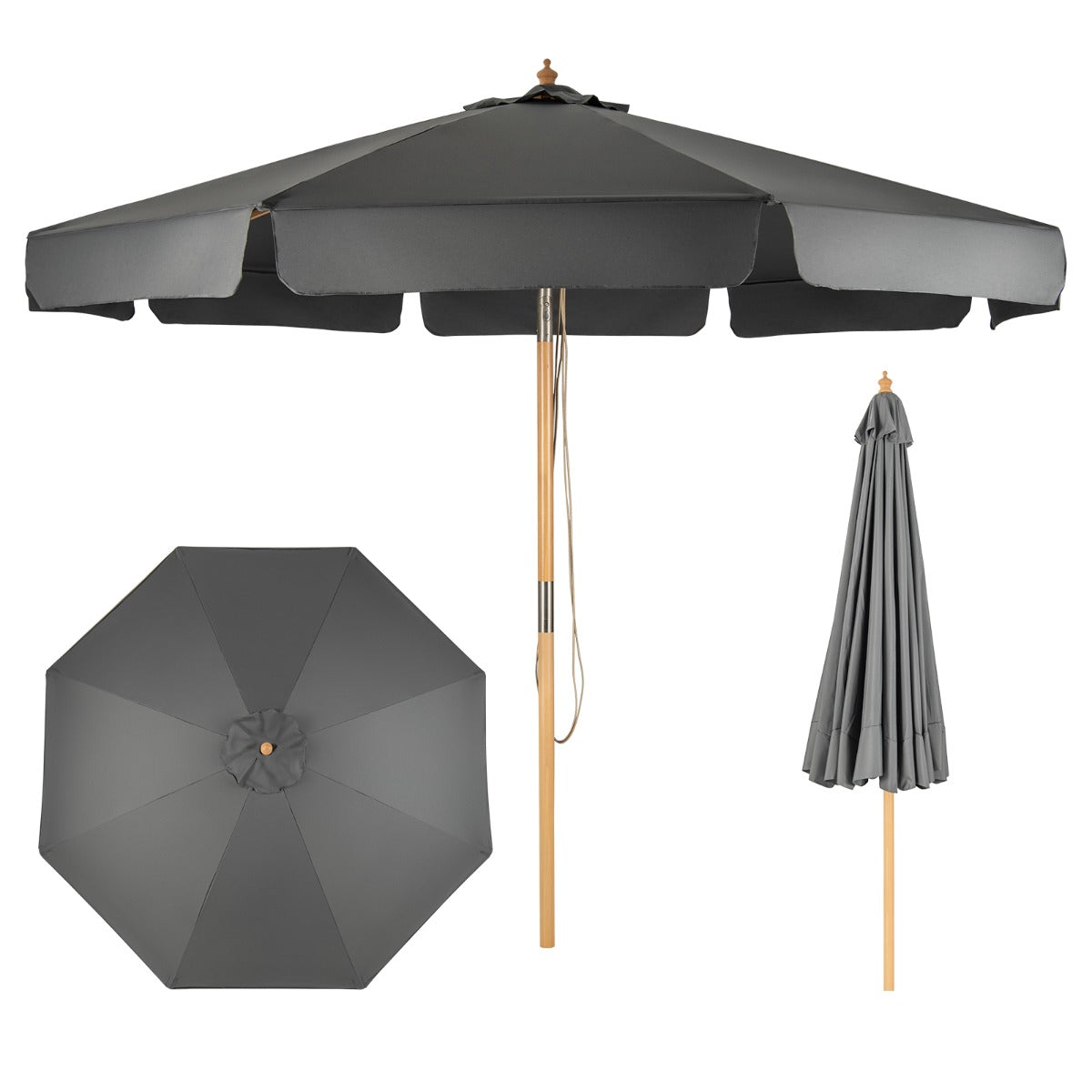 LIVSK Terrasparasol 300 cm - Handmatig Kantelbaar - Duurzaam PA-gecoat Polyester - Eenvoudige Bediening - Grijs