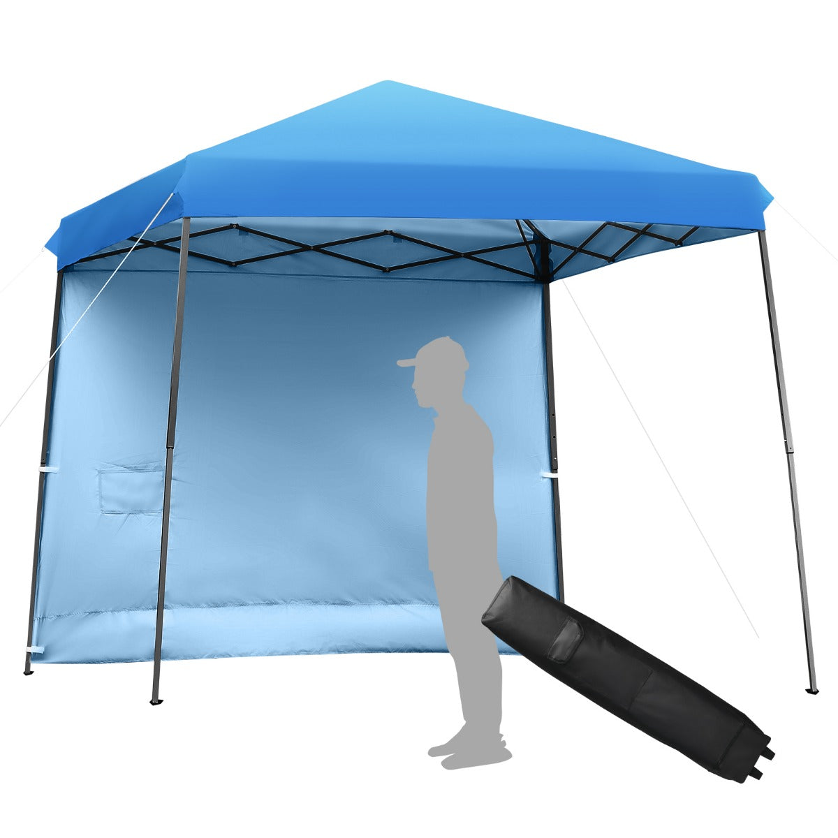 LIVSK Opvouwbare Luifeltent met Zijwand - Schuin Ontwerp - Stevig Stalen Frame - Verstelbare Hoogtes - Pop-up Montage - Blauw