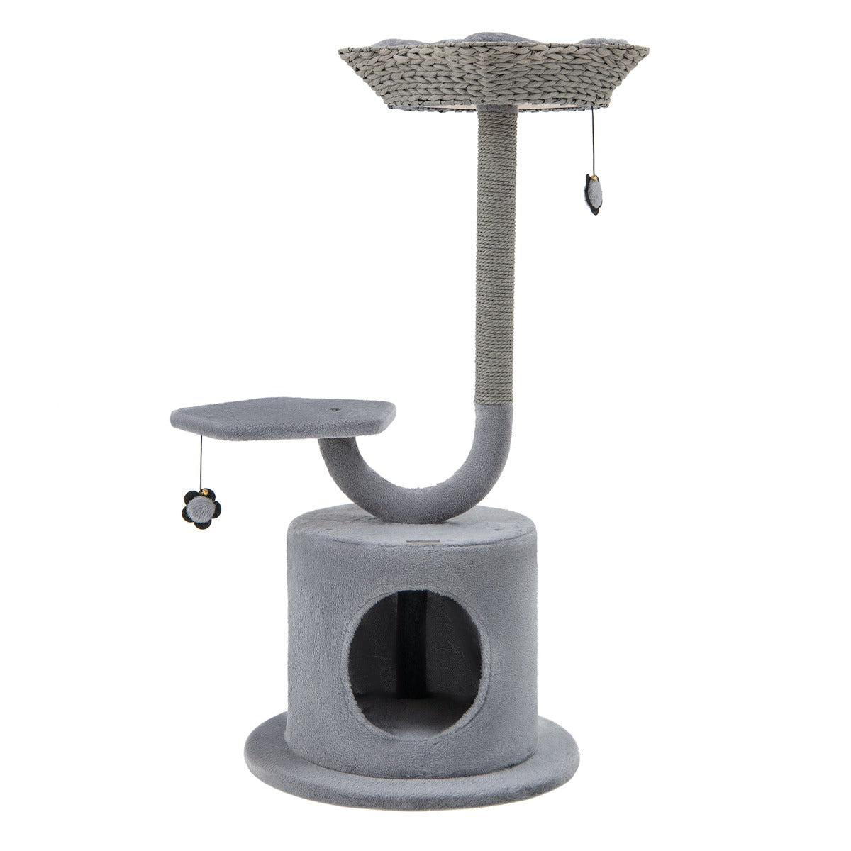 LIVSK Kattentoren 3-Niveau - Stevig Metalen Frame - Krabpalen en Zitstok - Handgeweven Mand - 50 x 50 x 106 cm - Grijs