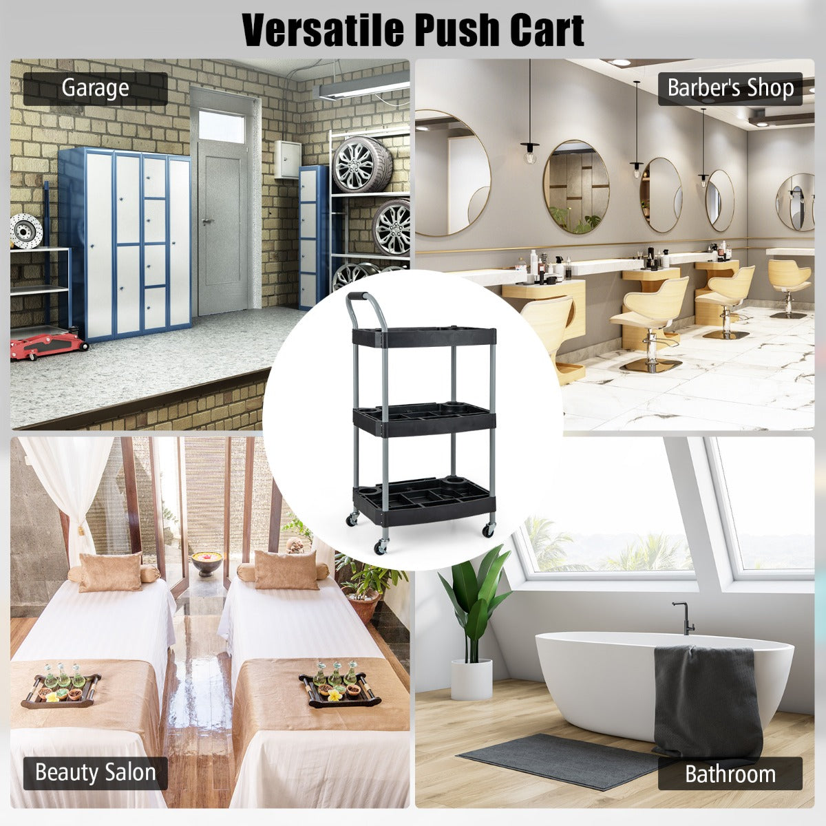 LIVSK Gereedschapswagen met 3 Etages - Sterke Metalen Structuur - Flessenhouders en Accessoire-Organisers - 59 x 45 x 107 cm -