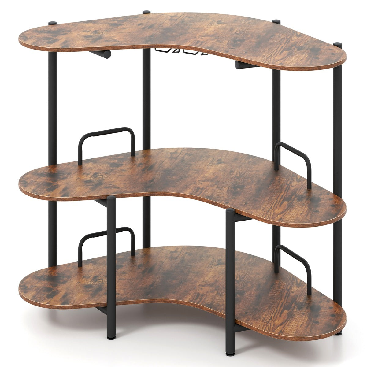 LIVSK Bartafel met 3-laags Opbergvak - Glazenhouders - Industriële Stijl - Hoogte 102 cm - Tot 90 kg - Rustiek Bruin