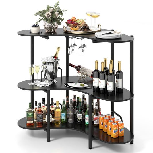 LIVSK Bartafel met 3-laags Opbergvak - Robuust Metalen Frame - Industriële Stijl - Barhoogte 102 cm - Zwart