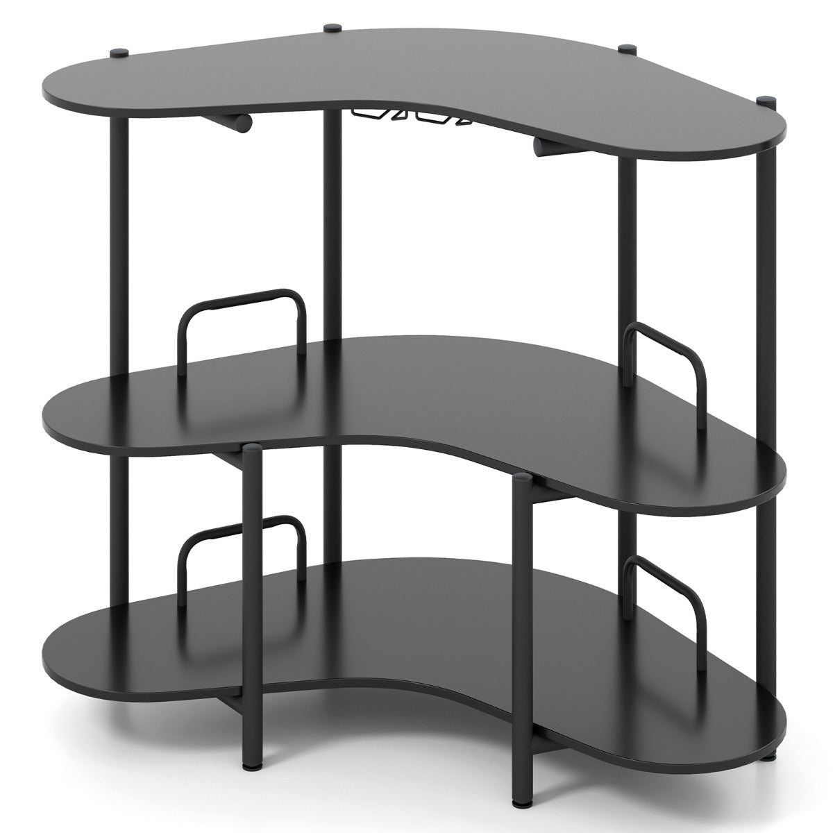 LIVSK Bartafel met 3-laags Opbergvak - Robuust Metalen Frame - Industriële Stijl - Barhoogte 102 cm - Zwart