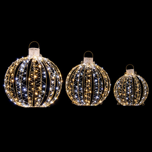 LIVSK Festival Decoratieve Ronde Lichtballen - 3 Stuks met 180 Warm & Wit Licht - Gouden Frame - Waterdicht - 52/41/30 cm - Goud