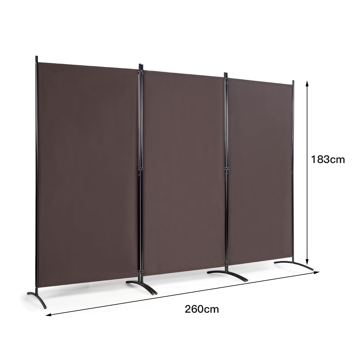 LIVSK Vouwbaar Kamerscherm - Inklapbaar met Drie Panelen - Hoogwaardig Polyesterweefsel - Stalen Frame - 260 x 183 cm - Bruin