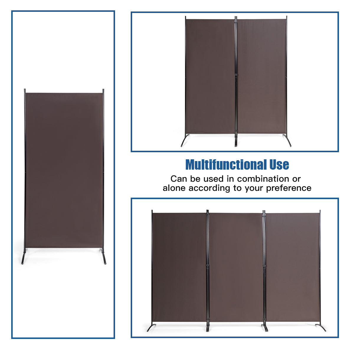 LIVSK Vouwbaar Kamerscherm - Inklapbaar met Drie Panelen - Hoogwaardig Polyesterweefsel - Stalen Frame - 260 x 183 cm - Bruin