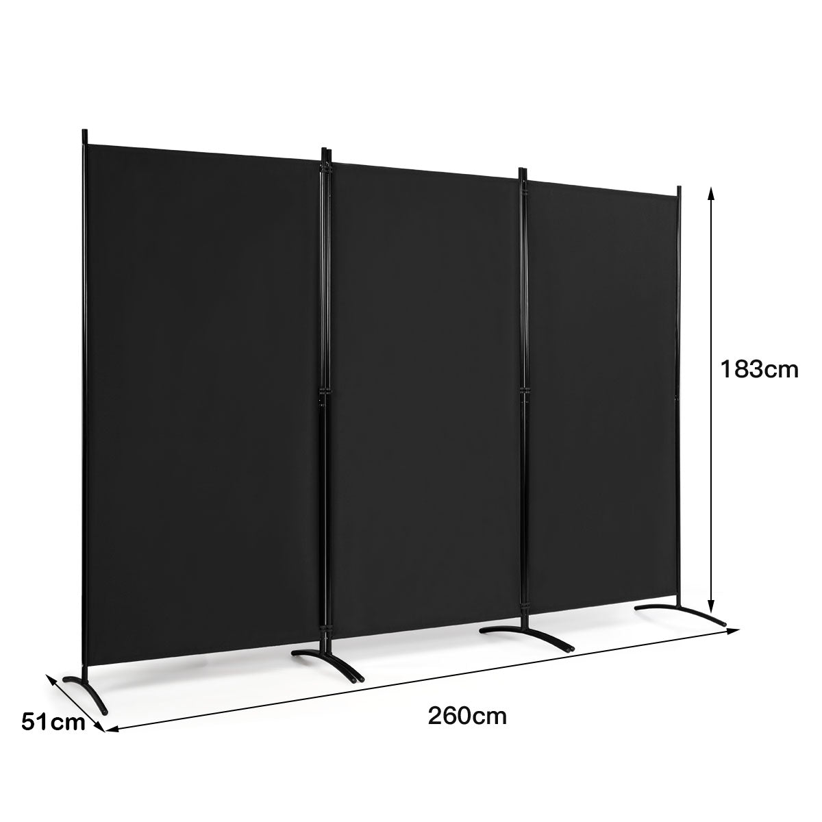 LIVSK Kamerscherm - Inklapbaar met 3 Panelen - Hoogwaardig Polyester & Staal - Flexibel & Duurzaam - Tot 260 x 183 cm - Zwart