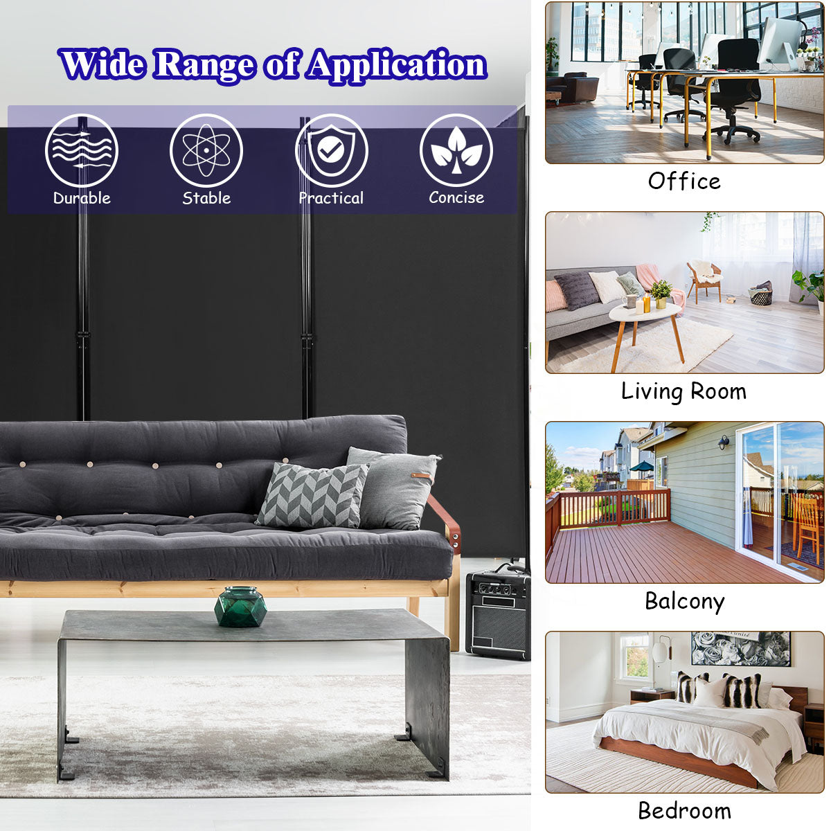 LIVSK Kamerscherm - Inklapbaar met 3 Panelen - Hoogwaardig Polyester & Staal - Flexibel & Duurzaam - Tot 260 x 183 cm - Zwart