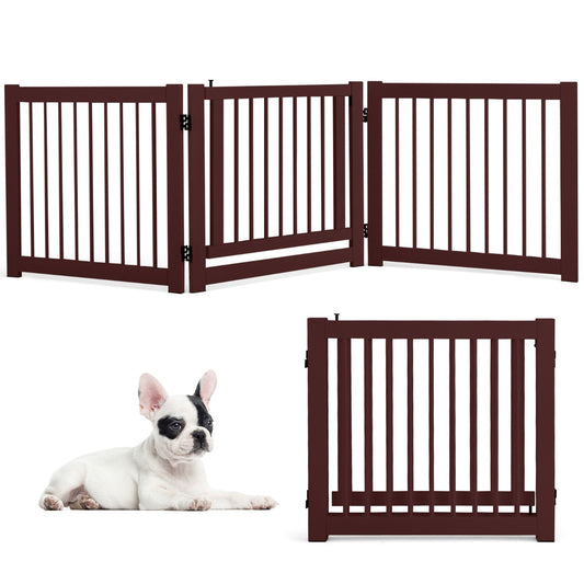 Livsk costway 3 paneel opvouwbare huisdierhek dennenhout vrijstaande binnen huisdier veiligheidshek voor deuropeningen trappen gangen bruin