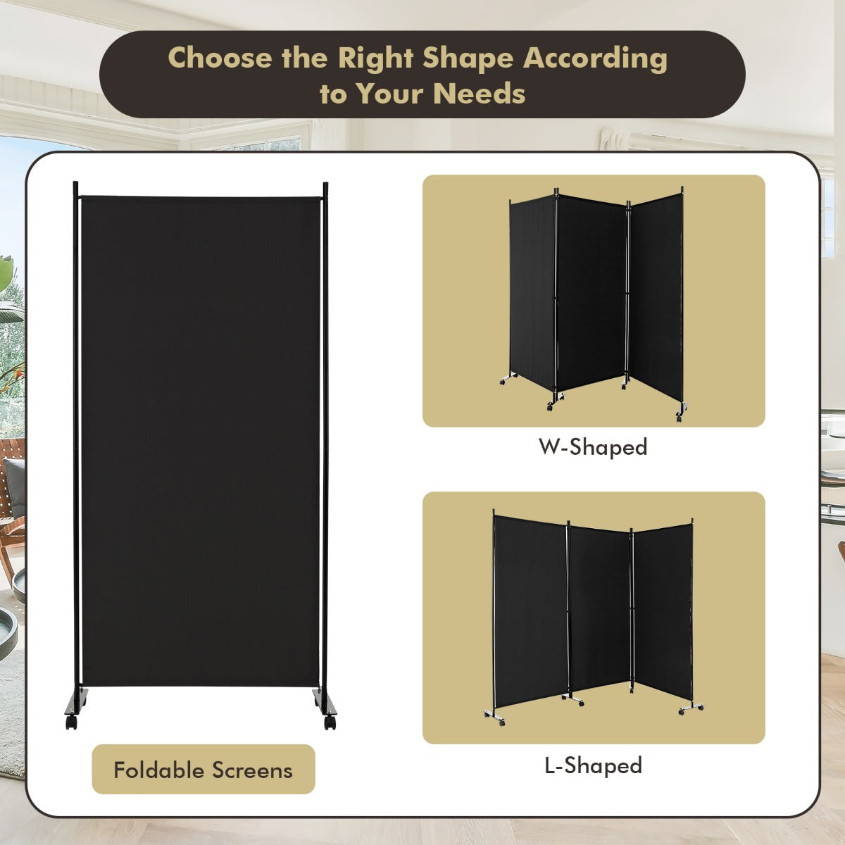 LIVSK Kamerscherm op Wielen - Vrijstaand met 3 Panelen - Duurzaam Polyester - Flexibel en Verplaatsbaar - 262 x 30 x 180 cm -