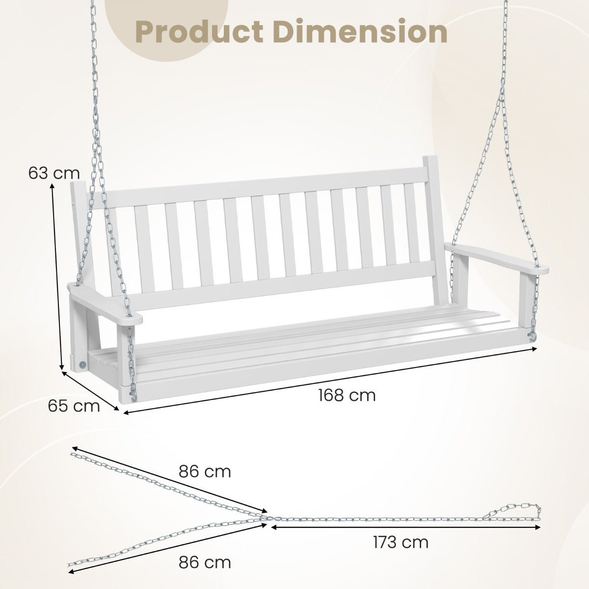 LIVSK Buitenschommelbank - Tot 360 kg - Ruimte voor 3 Personen - Verstelbare Kettingen - Comfortabel Design - Wit