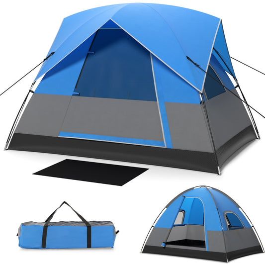 LIVSK Familietent 3-Persoons - Waterdicht Polyester 1500 mm - Goed Geventileerd - Inclusief Draagtas - 200 x 146 x 130 cm - Blauw