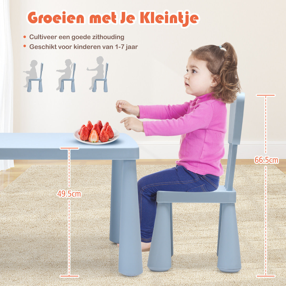 LIVSK Multifunctionele Kinderset - 1 Tafel en 2 Stoelen - Ergonomisch en Veilig - Draagvermogen 50 kg - Blauw