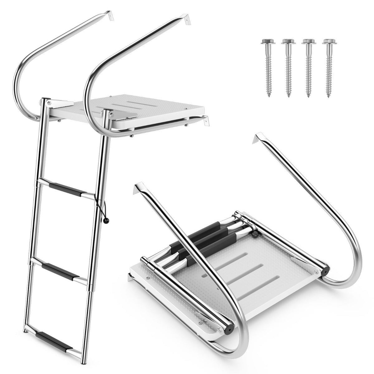 LIVSK Telescopische Bootladder - Opvouwbaar - Draagvermogen 227 kg - Antislip en Leuningen - Ideaal voor Jachten - Zilver