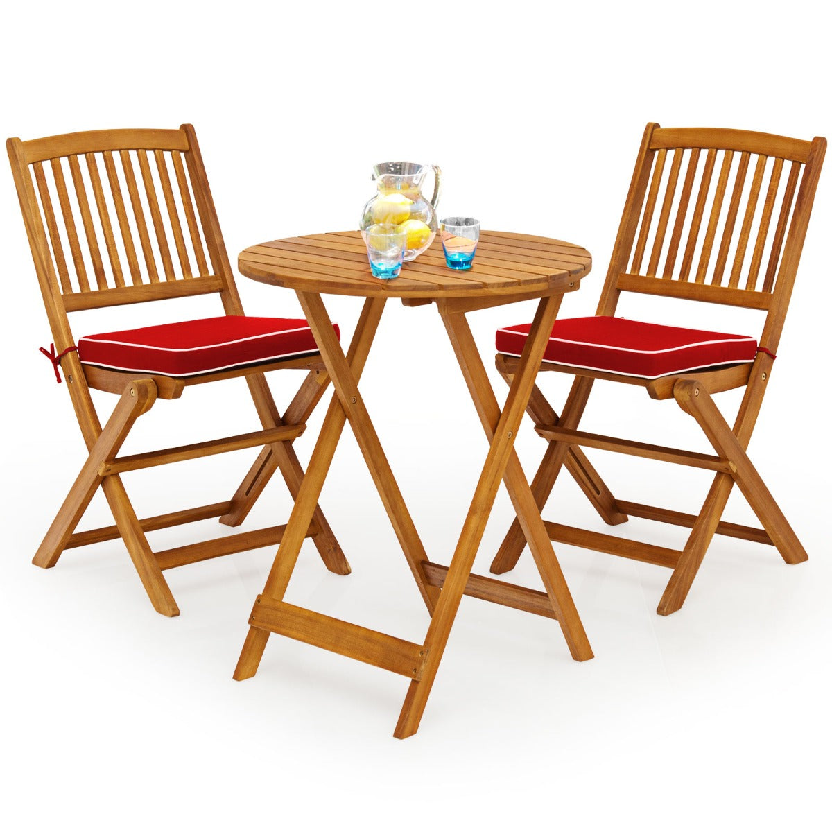 LIVSK 3-delige Patio Bistro Set - Massief Acaciahout - Opvouwbaar met Verwijderbare Kussens - Duurzaam en Comfortabel -