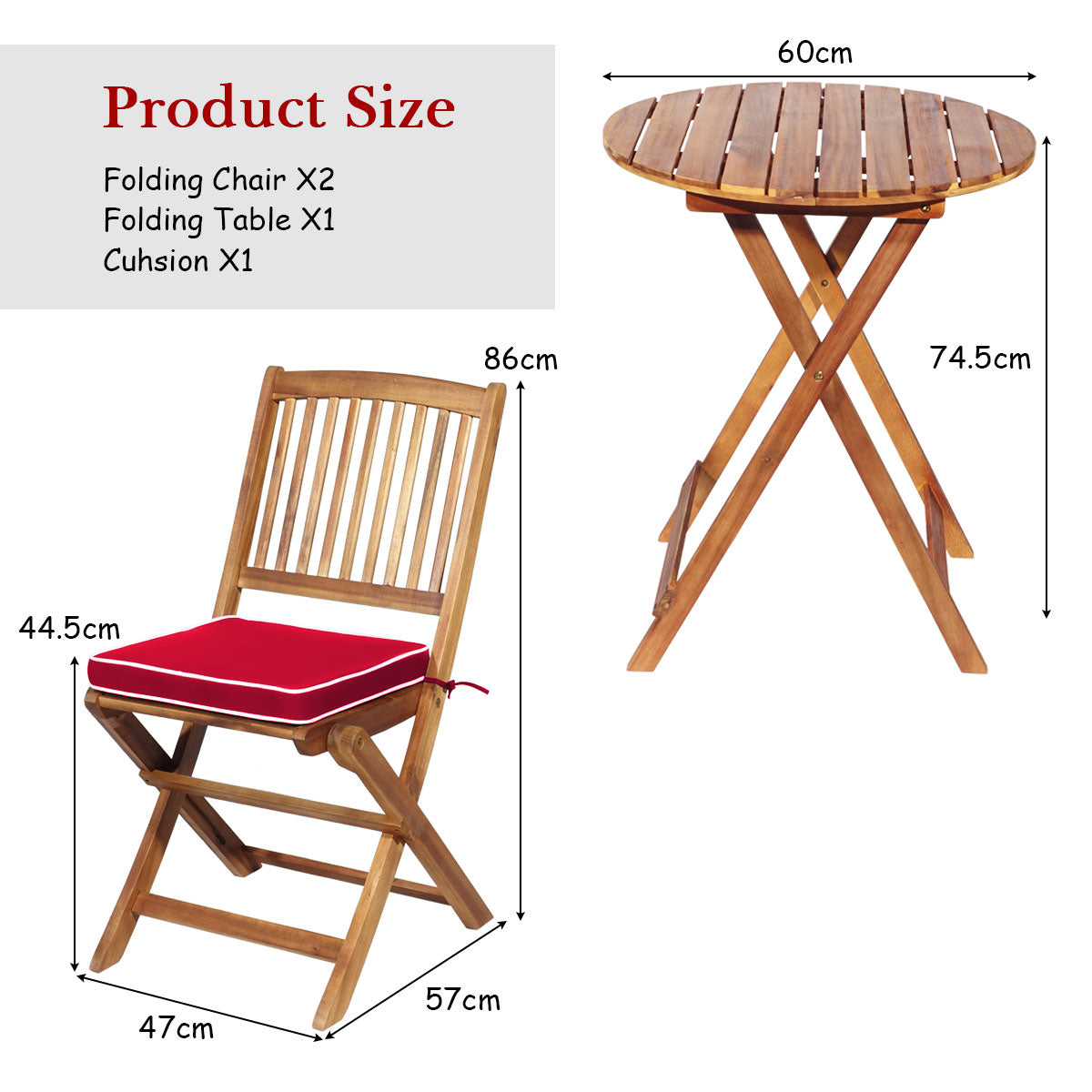 LIVSK 3-delige Patio Bistro Set - Massief Acaciahout - Opvouwbaar met Verwijderbare Kussens - Duurzaam en Comfortabel -