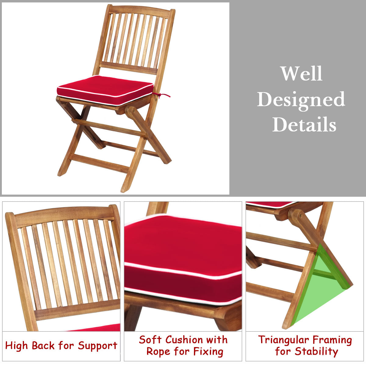 LIVSK 3-delige Patio Bistro Set - Massief Acaciahout - Opvouwbaar met Verwijderbare Kussens - Duurzaam en Comfortabel -