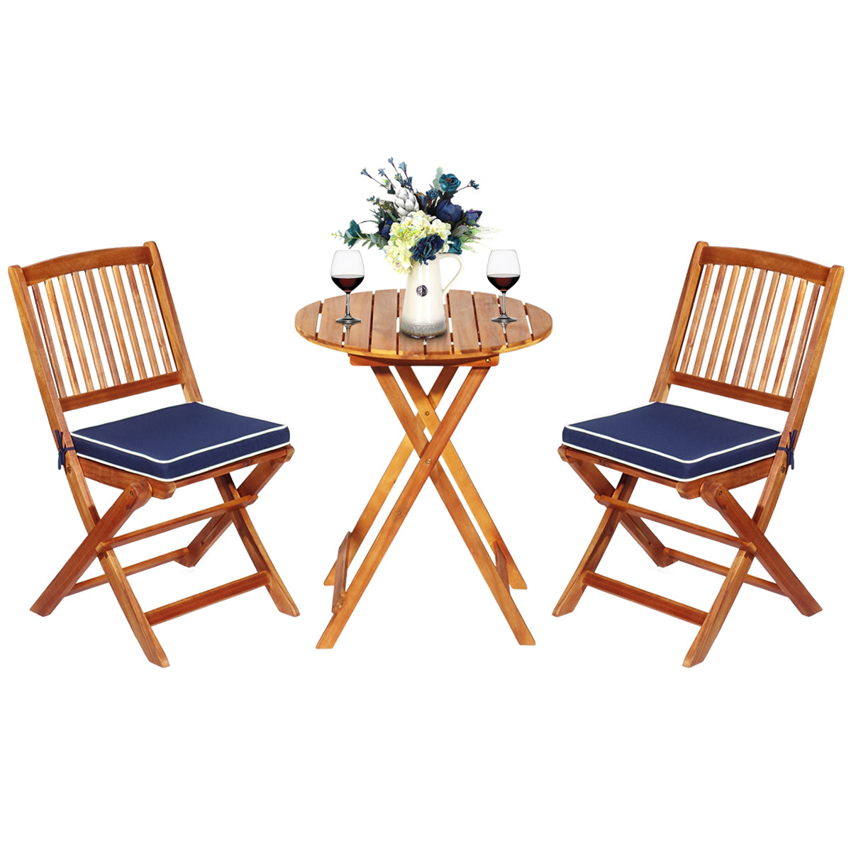 LIVSK 3-delige Patio Bistro Set - Duurzaam Acaciahout - Inklapbare Stoelen met Verwijderbare Kussens - Voor Binnenplaats en
