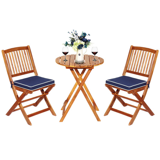 LIVSK 3-delige Patio Bistro Set - Duurzaam Acaciahout - Inklapbare Stoelen met Verwijderbare Kussens - Voor Binnenplaats en