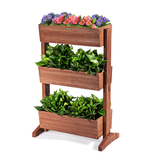 LIVSK Houten Bloemenrek - 3 Laags - Verstelbaar - Stevig Sparrenhout - Tot 30 kg - Voor Diverse Planten - Bruin