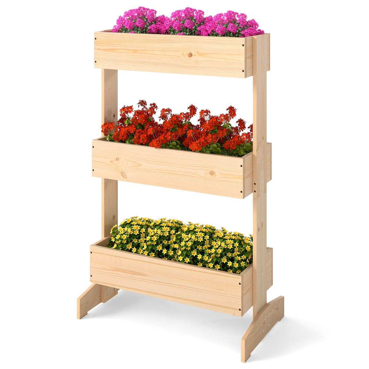 LIVSK Verhoogde Plantenbak - 3 Niveaus van Grenenhout - Ruimtebesparend en Personalisierbaar - Voor Binnen en Buiten - Natuurlijk