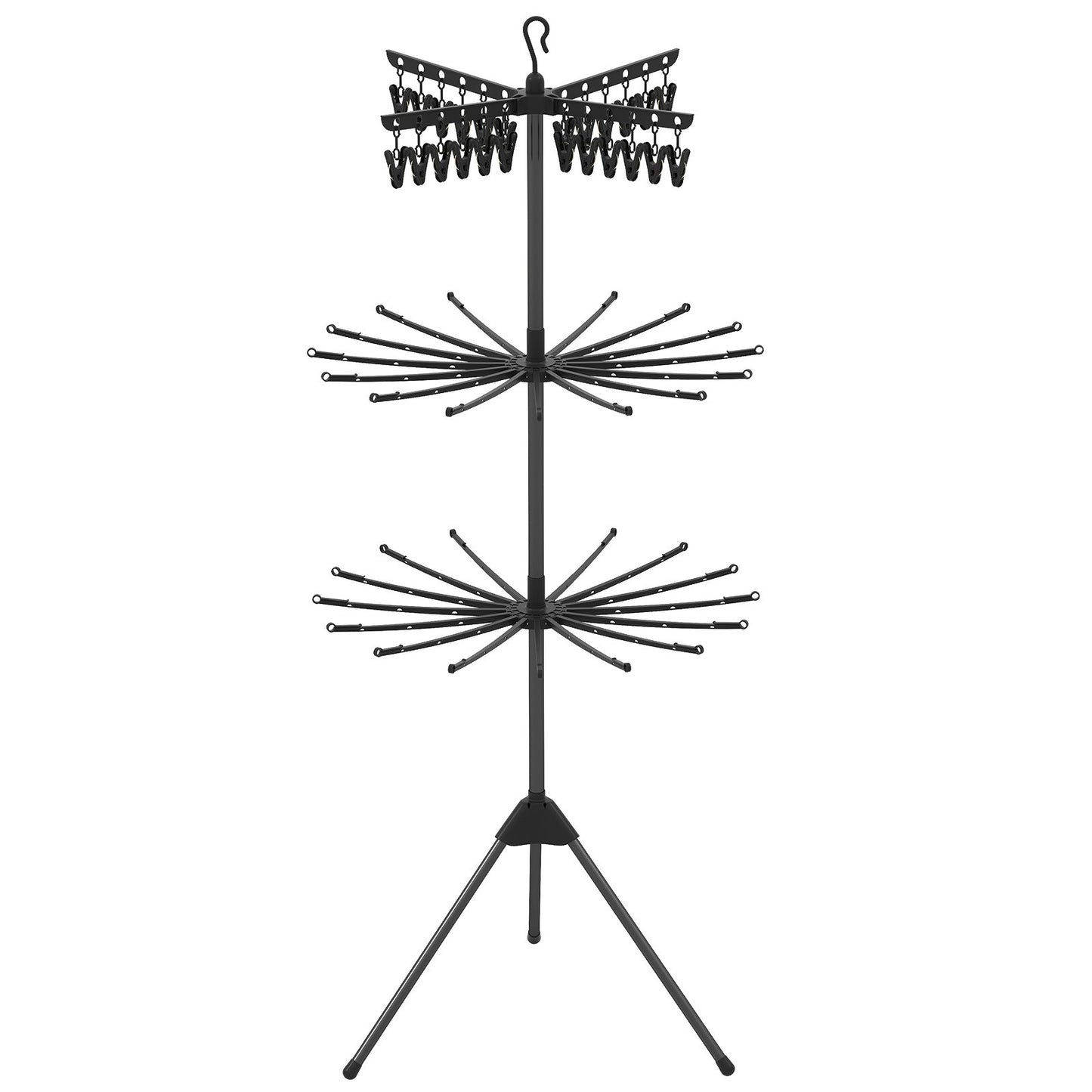 LIVSK 3-traps Inklapbare Wasdroger - 178 cm Hoogte - 24 Clips - 32 Stangen - Ruimtebesparend - Zwart
