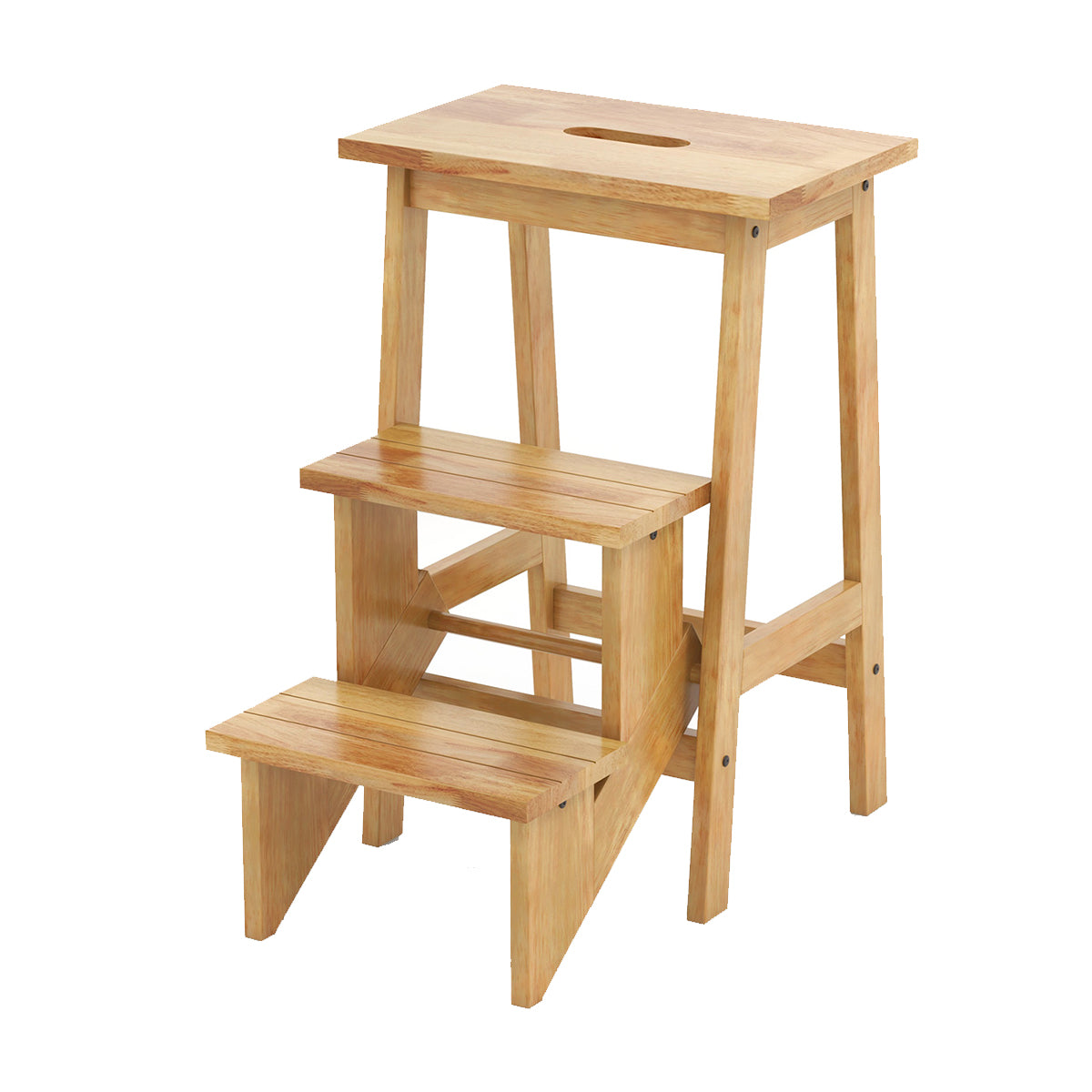 LIVSK 3-in-1 Trapkruk - Antislip Treden - Multifunctioneel als Kruk of Plantenstandaard - Tot 90 kg - Natuurlijk Houtkleurig