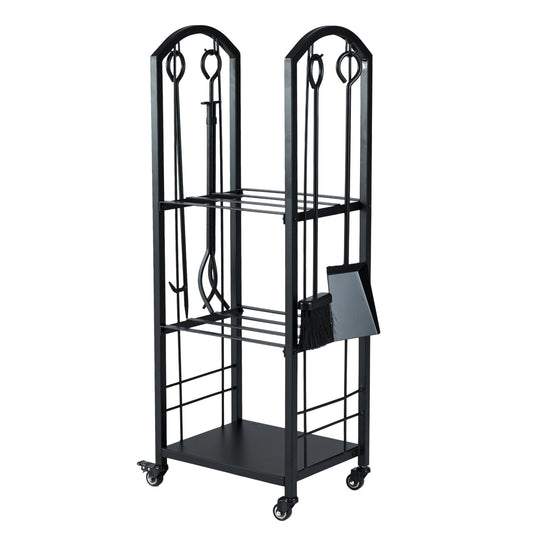 LIVSK Mobiele Houtstandaard - 3-laags met Gereedschapsset - Rolbaar met 4 Wielen - Hittebestendig Metaal - 40 x 30 x 108 cm -