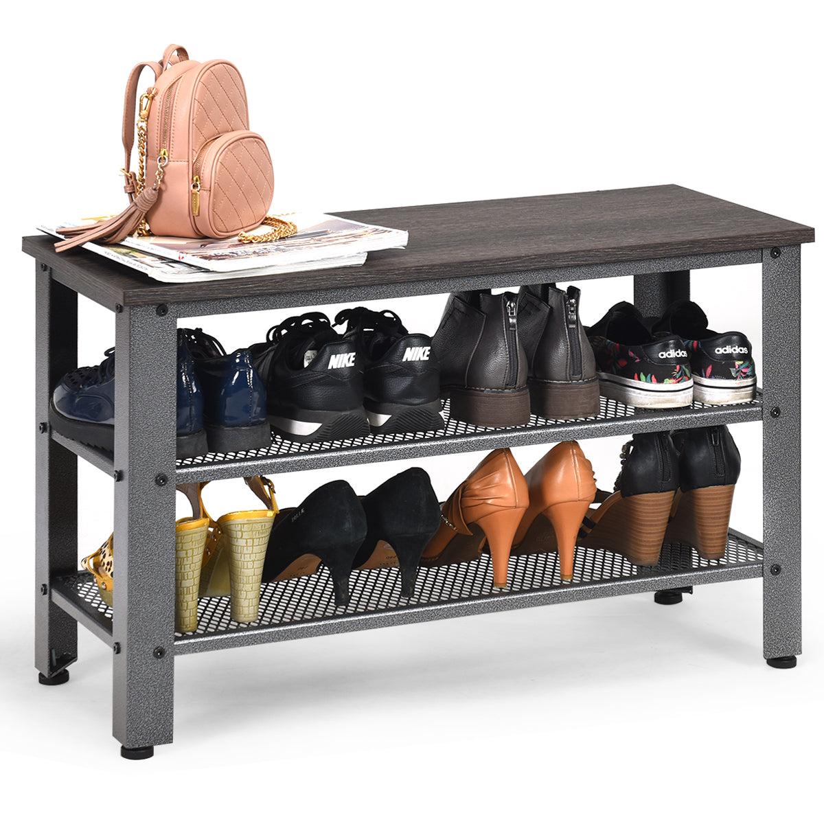 LIVSK Multifunctioneel Schoenenrek - 3-laags - Afneembare Planken - Waterbestendig - Tot 40 kg - 73 x 30 x 45 cm - Grijs
