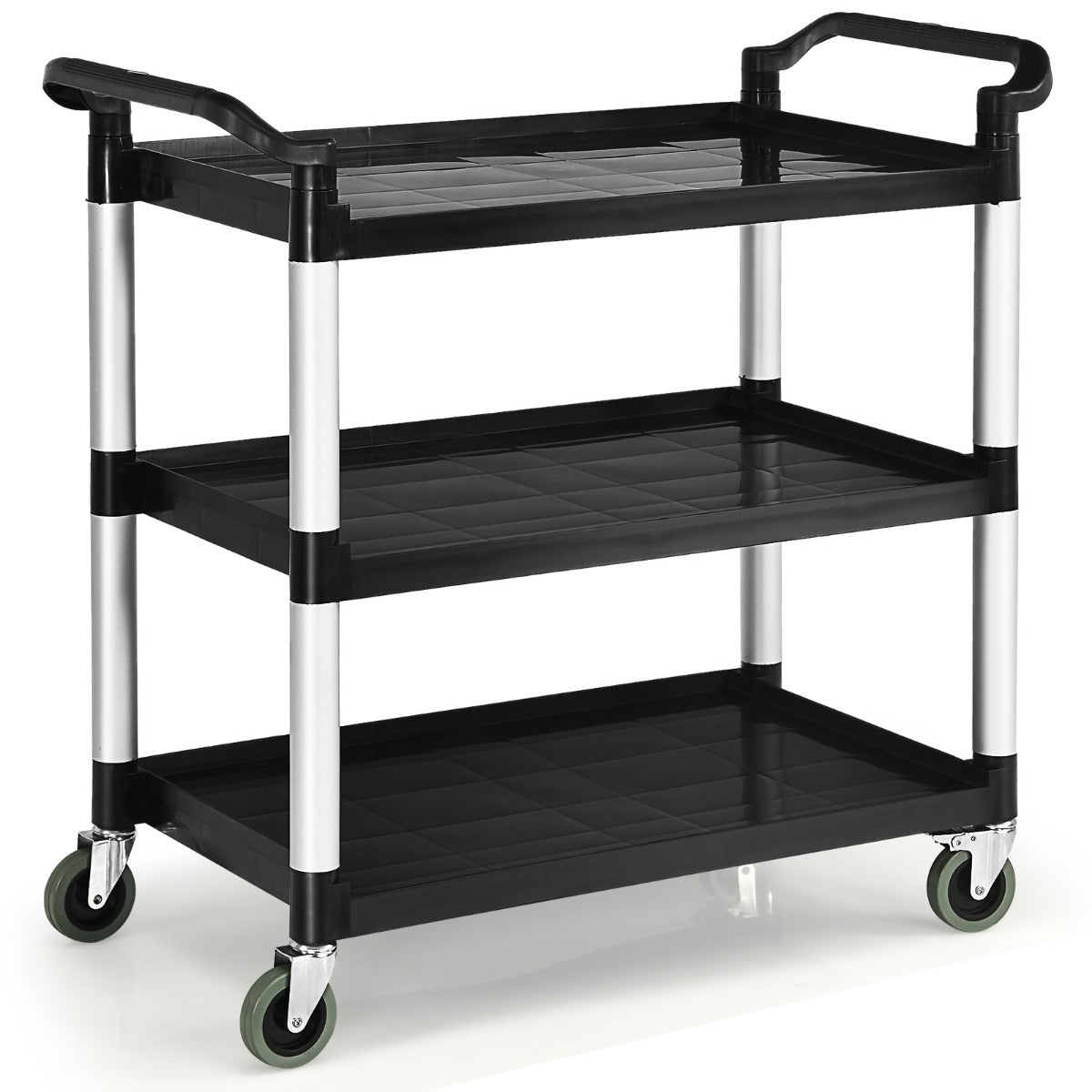LIVSK Multifunctionele Trolley - 3 Niveaus - 360° Draaibare Wielen - Remsysteem - Tot 150 kg - Zwart