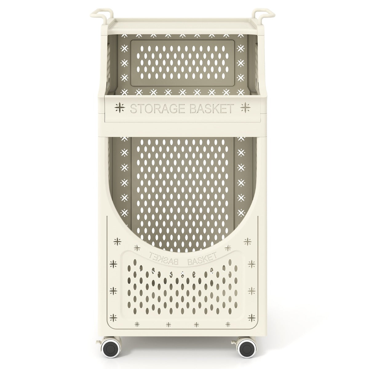Livsk costway 3 traps waskar opvouwbare waszak met vergrendelbare wielen mand 6 haken ruimtebesparende verrijdbare utility kar