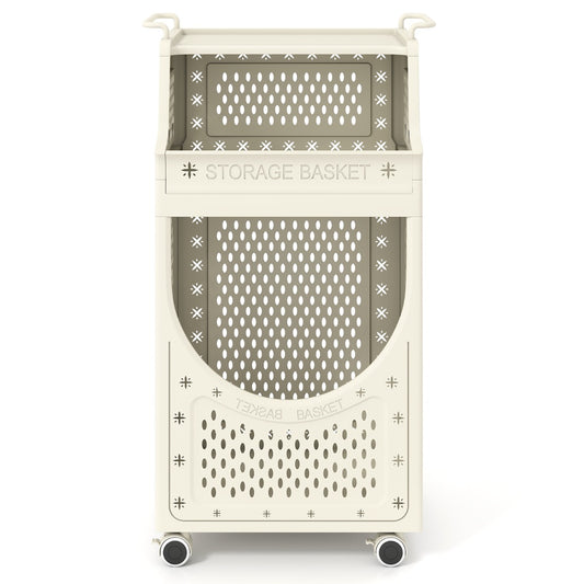 Livsk costway 3 traps waskar opvouwbare waszak met vergrendelbare wielen mand 6 haken ruimtebesparende verrijdbare utility kar