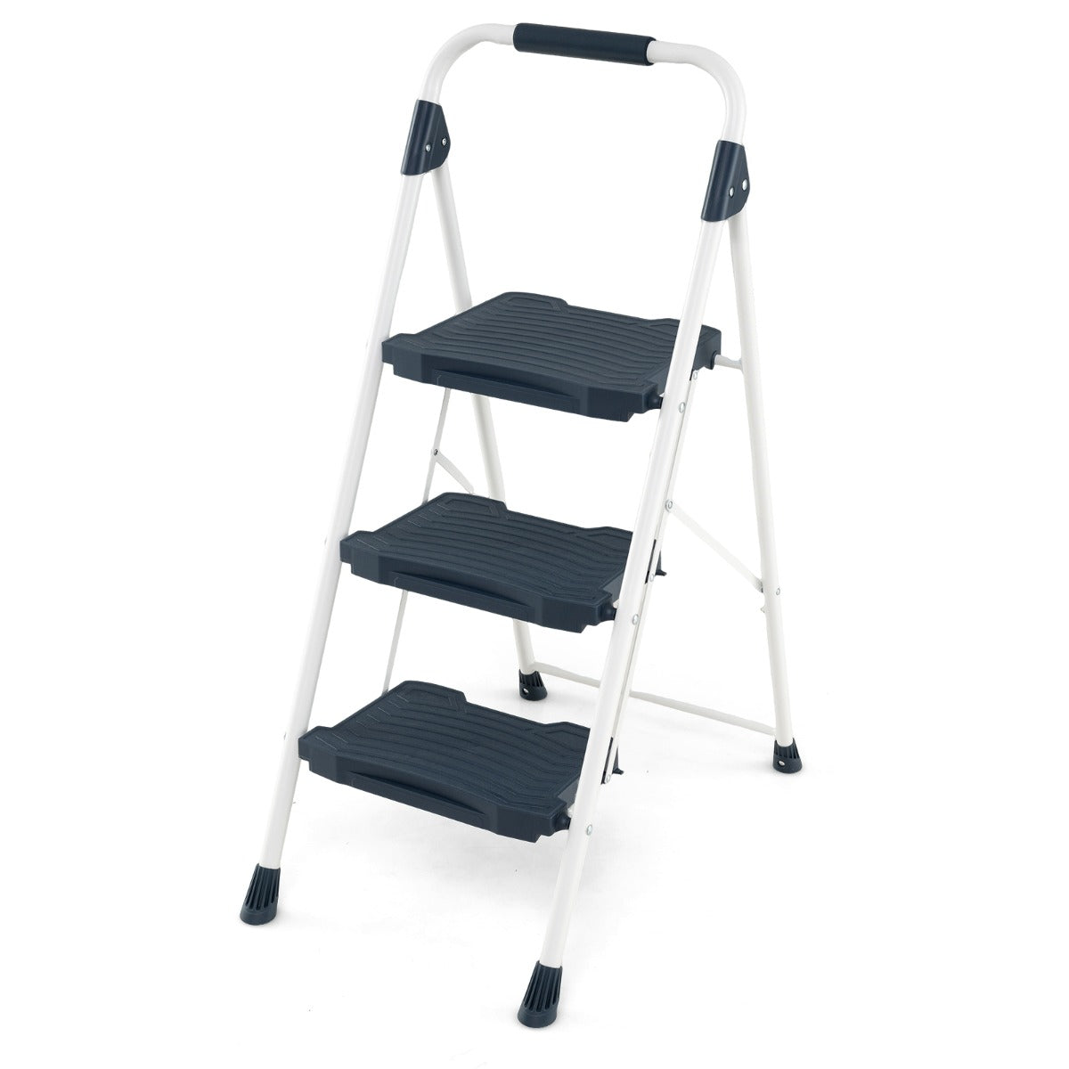 Livsk costway 3 treden ladder opvouwbare trapladder met beklede leuning en brede antisliptreden draagbare ladder blauw