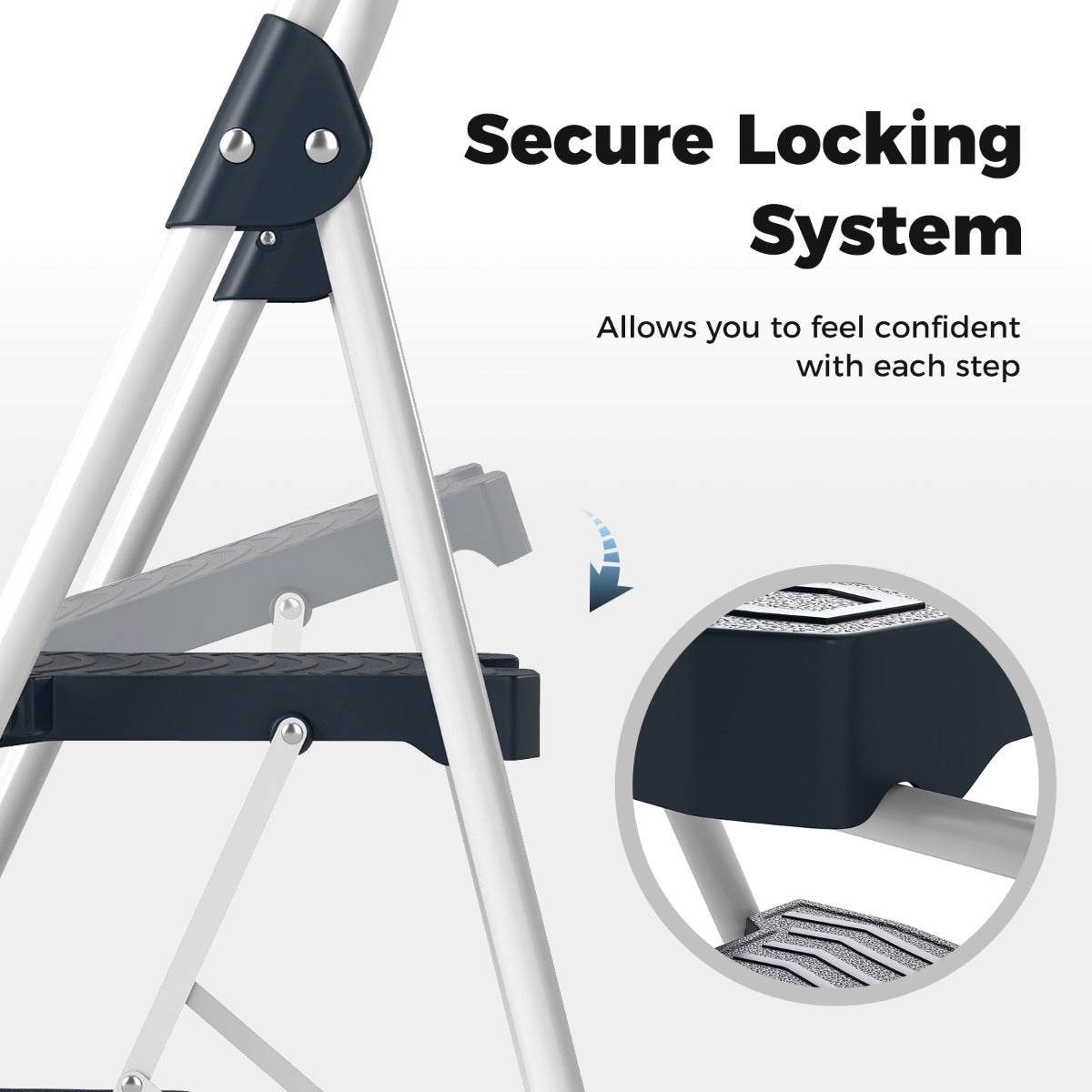 Livsk costway 3 treden ladder opvouwbare trapladder met beklede leuning en brede antisliptreden draagbare ladder blauw 3