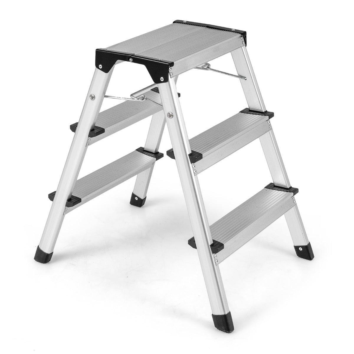 Livsk costway 3 treden opstapje opvouwbaar aluminium opstapje met brede treden en antislipvoetjes lichtgewicht en draagbare ladder maximaal draagvermogen 150 kg 1
