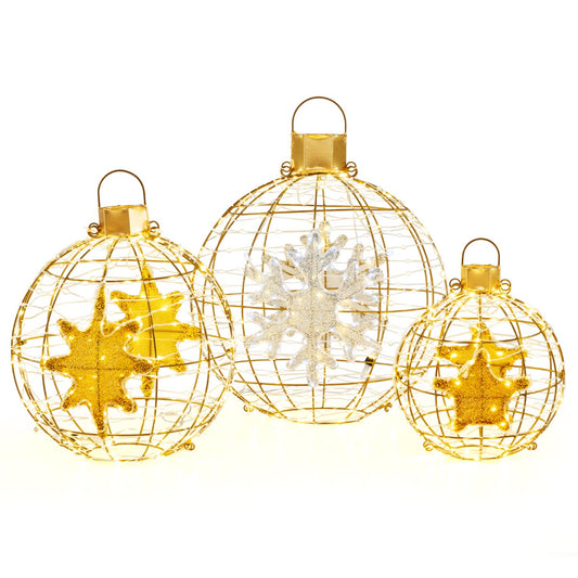 LIVSK Voorverlichte Kerstballen - 732 LED-lampjes - Weerbestendig - Hangend of Staand - Elegante Decoratie - Goud