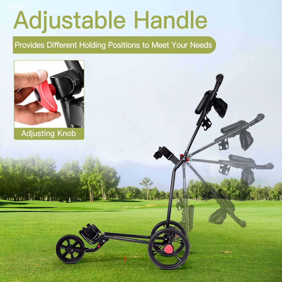 LIVSK Opvouwbare Golfkar - Lichtgewicht Metalen Structuur - Verstelbare Handgreep - Parapluhouder - 91,5 x 60 x 129,5 cm - Zwart
