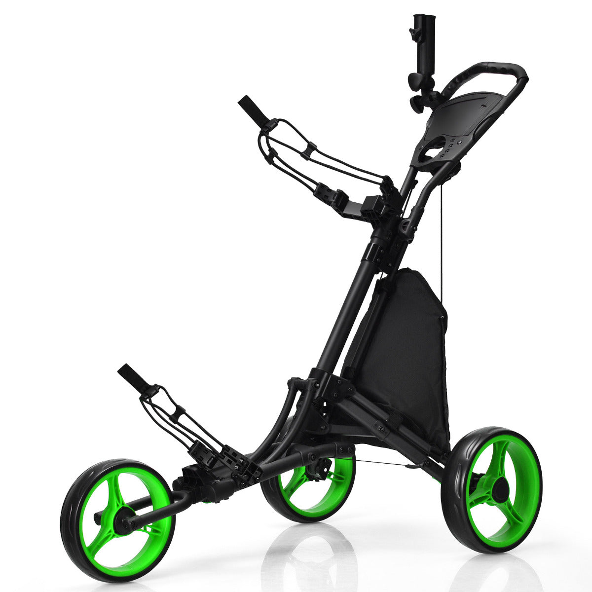 LIVSK Opvouwbare Golftrolley - Aluminium Frame - Verstelbare Handgreep - Kogellager Wielen - Opbergruimte - Zwart + Groen