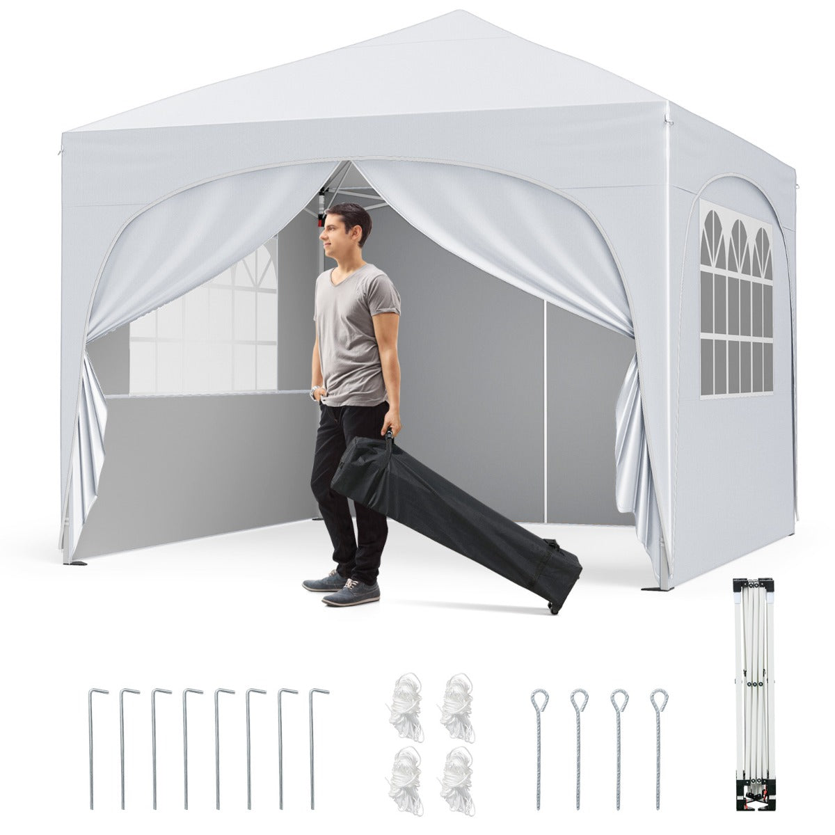LIVSK Opvouwbare Overkapping Tent - Pop-up Structuur - 4 Afneembare Zijwanden - Waterafstotend - Inclusief Haringen - Wit