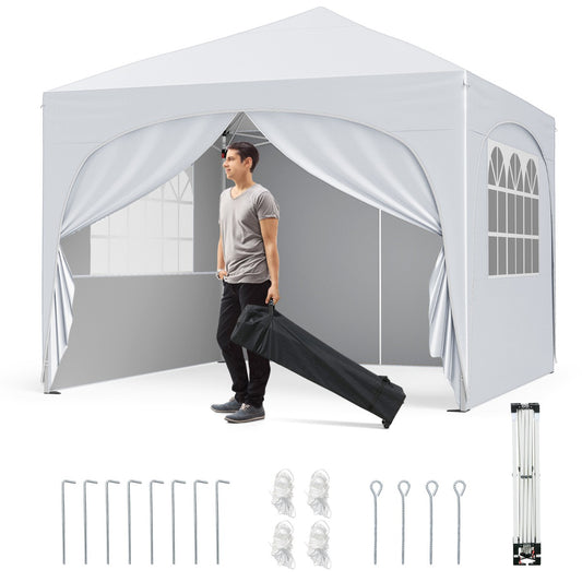 LIVSK Opvouwbare Overkapping Tent - Pop-up Structuur - 4 Afneembare Zijwanden - Waterafstotend - Inclusief Haringen - Wit