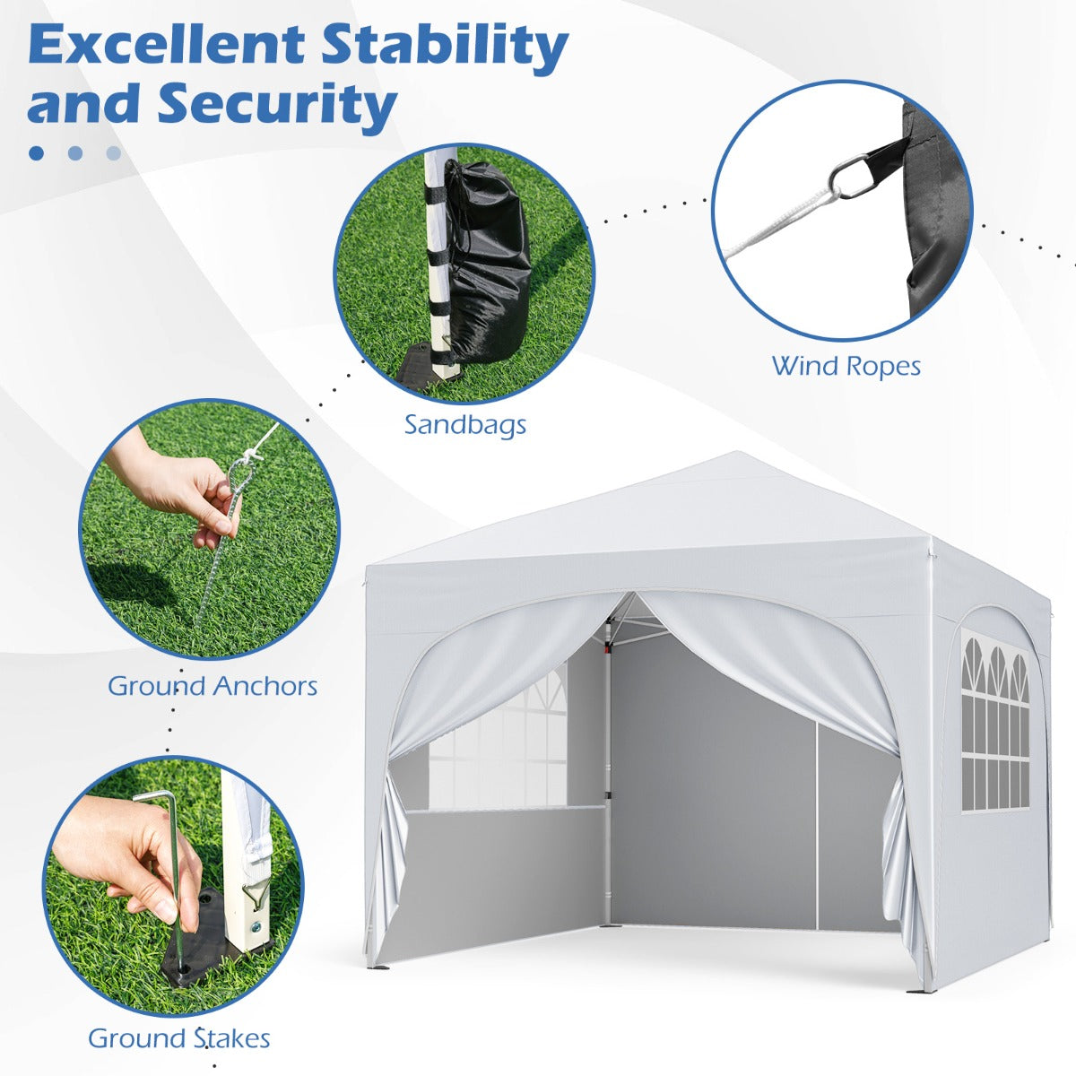 LIVSK Opvouwbare Overkapping Tent - Pop-up Structuur - 4 Afneembare Zijwanden - Waterafstotend - Inclusief Haringen - Wit