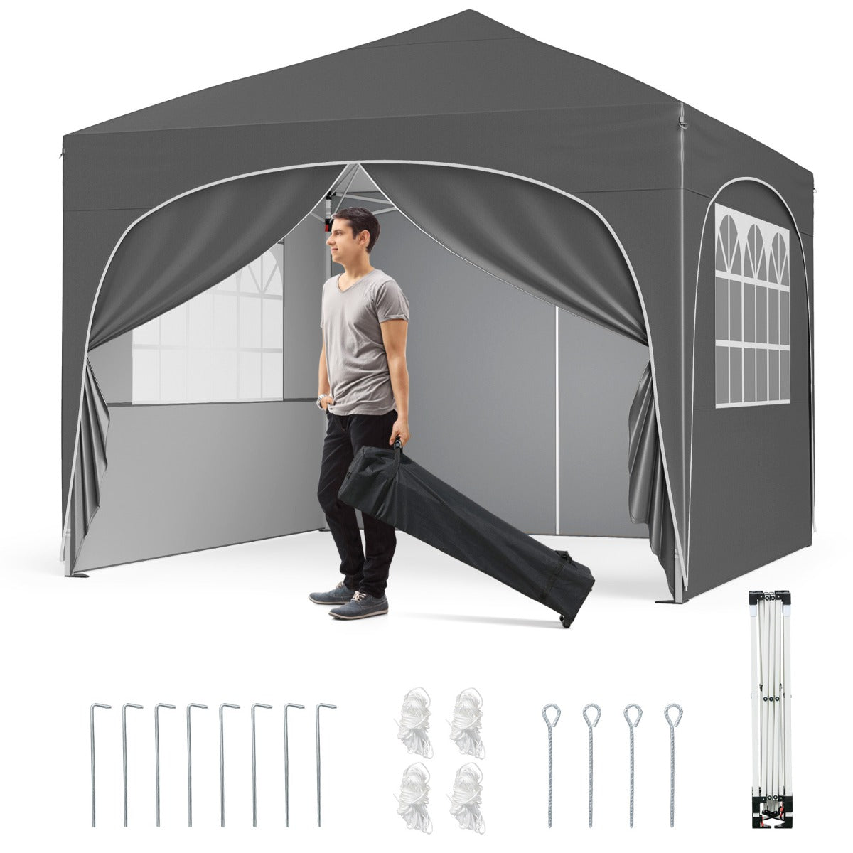 LIVSK Opvouwbare Partytent met 4 Afneembare Zijwanden - Pop-up Structuur - Verstelbare Hoogte tot 286 cm - Inclusief Haringen en