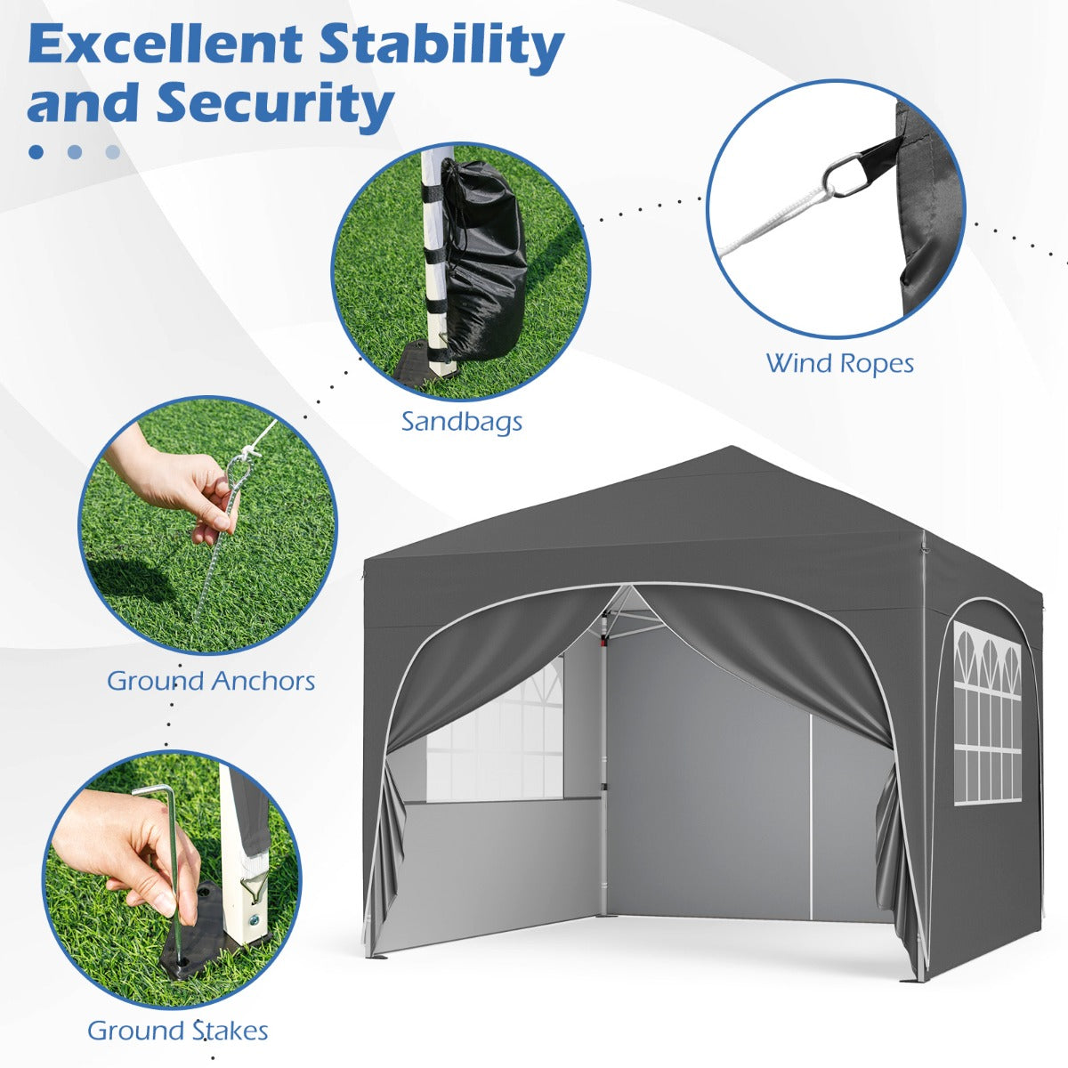 LIVSK Opvouwbare Partytent met 4 Afneembare Zijwanden - Pop-up Structuur - Verstelbare Hoogte tot 286 cm - Inclusief Haringen en