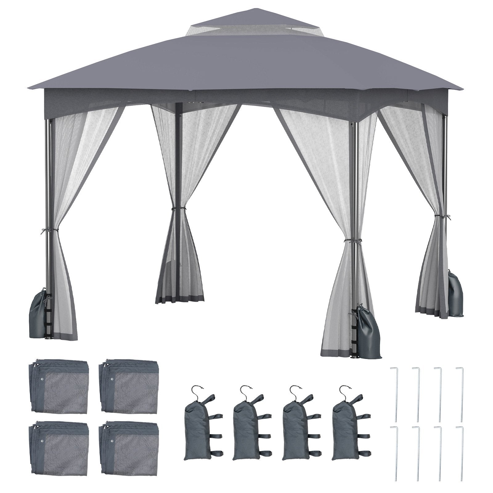 LIVSK Tuinpaviljoen met Muggennet - Waterdicht - 300 x 300 x 278 cm - Eenvoudige installatie - Met Zandzakken - Khaki